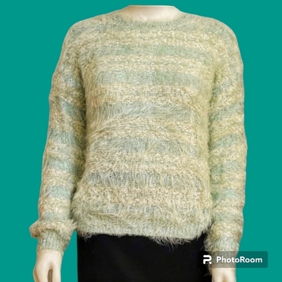 5/$25 Apt. 9 Oversized Mint Metallic Sequin Shaggy Eyelash Slouchy Sweater - Picture 1 of 9